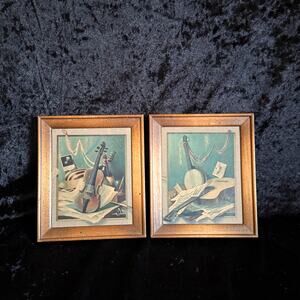 Framed Musical Lithograph Wall Art | String Instruments | Vintage Prints